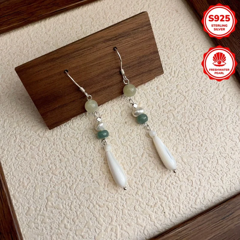 Fashion Chinese Style Sterling Silver 925 Freshwater Pearls Natural Stone DIY Pendant Earrings for Women Wear Imves fine jewelry