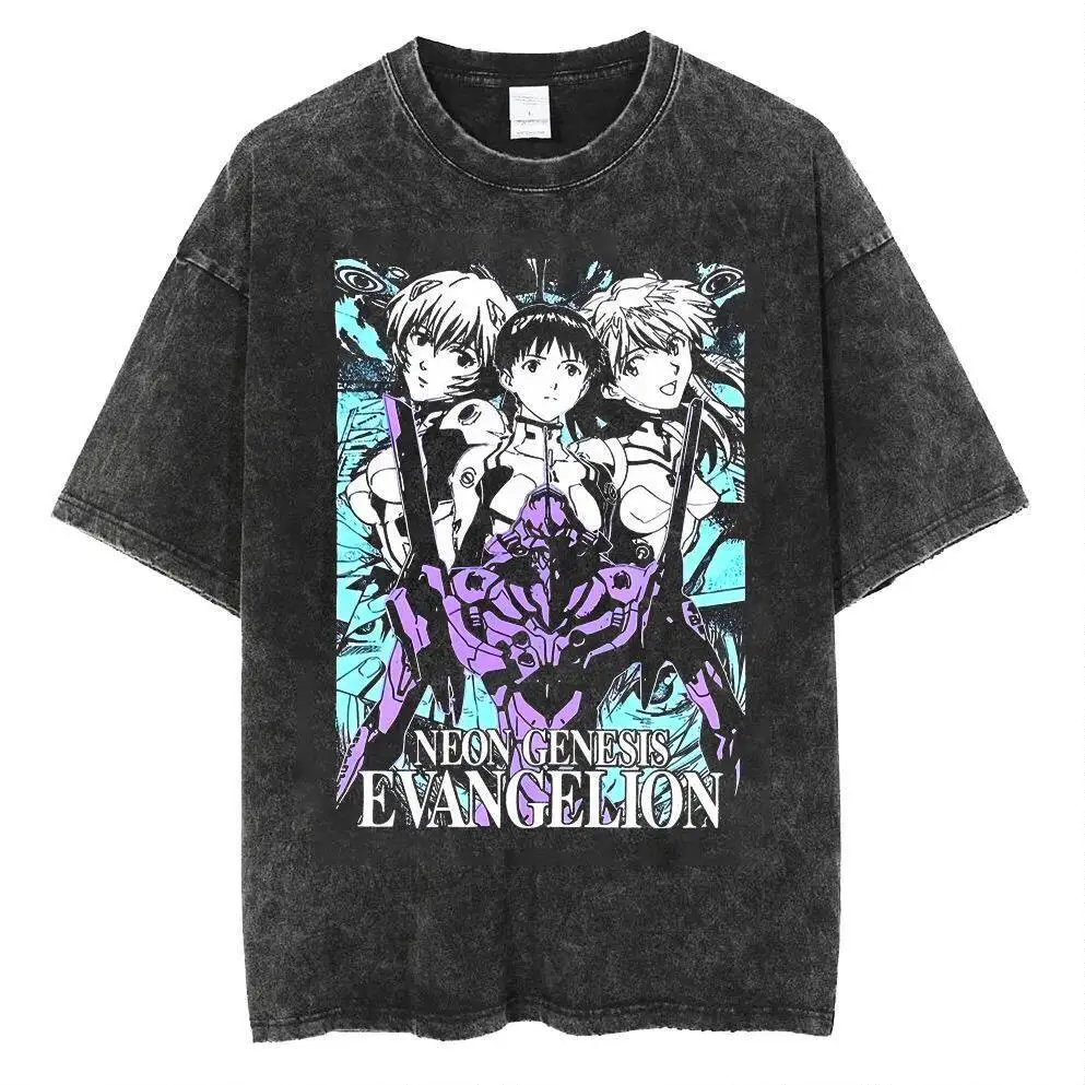 2026 Neon Genesis Evangelion Unit-01 Printed T-shirt Men's and Women's Washed T-shirt High Quality Vintage Cotton T-shirt Tops