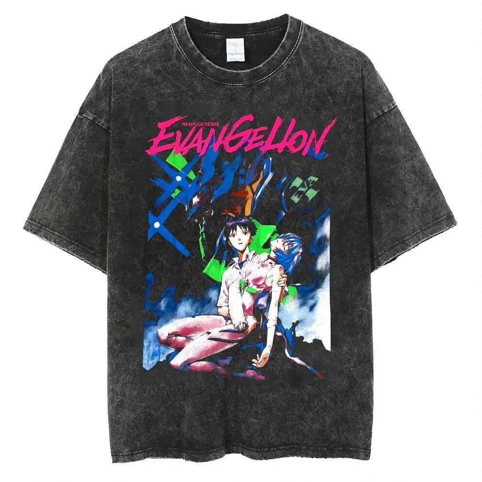 2026 Neon Genesis Evangelion Unit-01 Printed T-shirt Men's and Women's Washed T-shirt High Quality Vintage Cotton T-shirt Tops