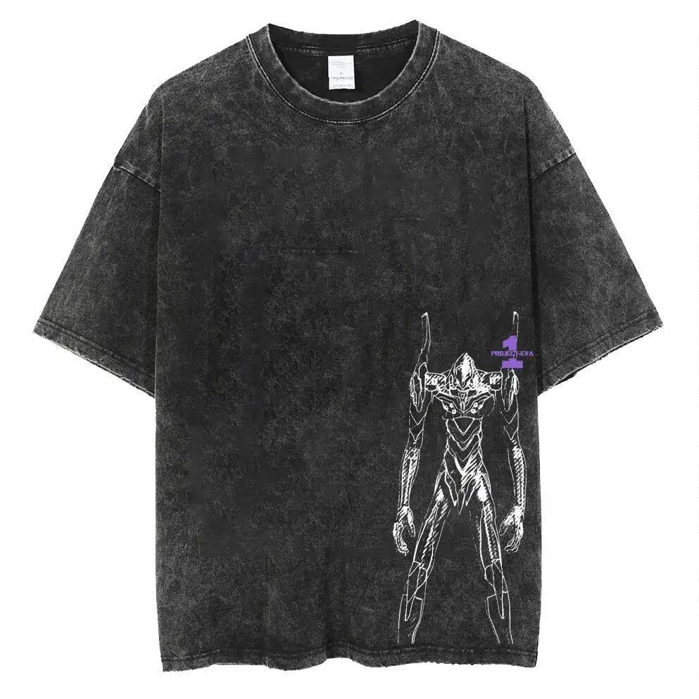 2026 Neon Genesis Evangelion Unit-01 Printed T-shirt Men's and Women's Washed T-shirt High Quality Vintage Cotton T-shirt Tops