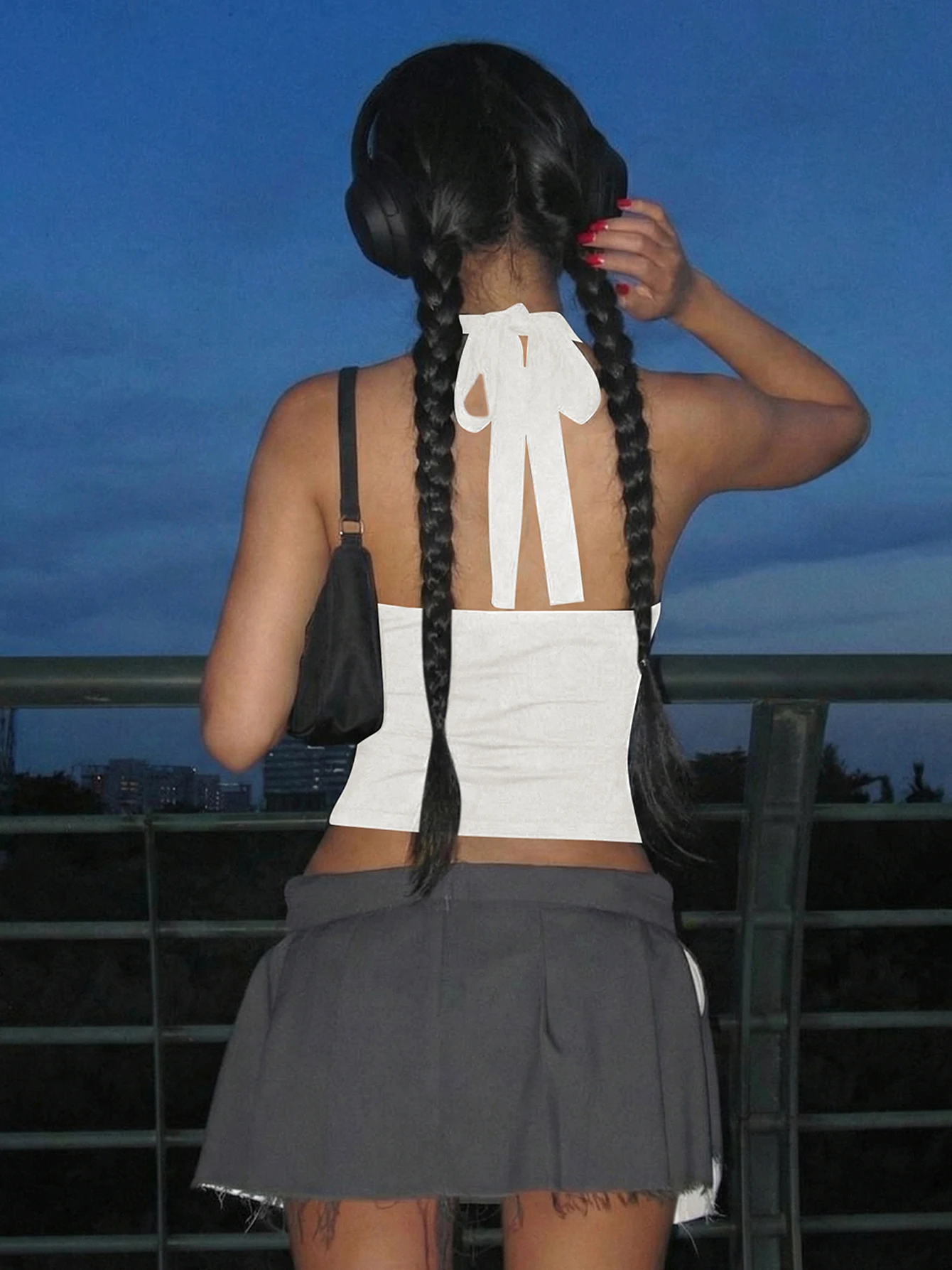 Dulzura Halter Backless Lace Up Slim Fit Metal Button Tank Top Women'S Vintage Casual Versatile Y2K Top Party Club Summer Outfit