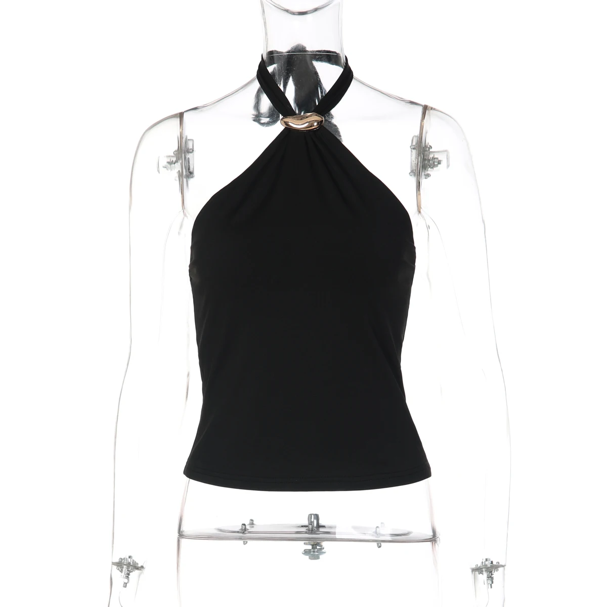 Dulzura Halter Backless Lace Up Slim Fit Metal Button Tank Top Women'S Vintage Casual Versatile Y2K Top Party Club Summer Outfit