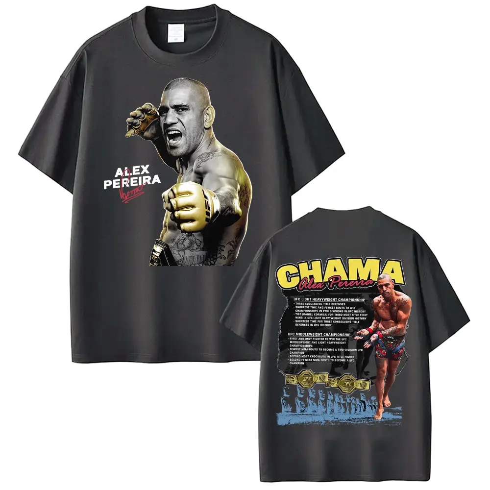 Limited Chama Alex Pereira Double Sided Print T Shirts Men Women Harajuku Violence Aesthetic T-shirts Gothic 100% Cotton T Shirt