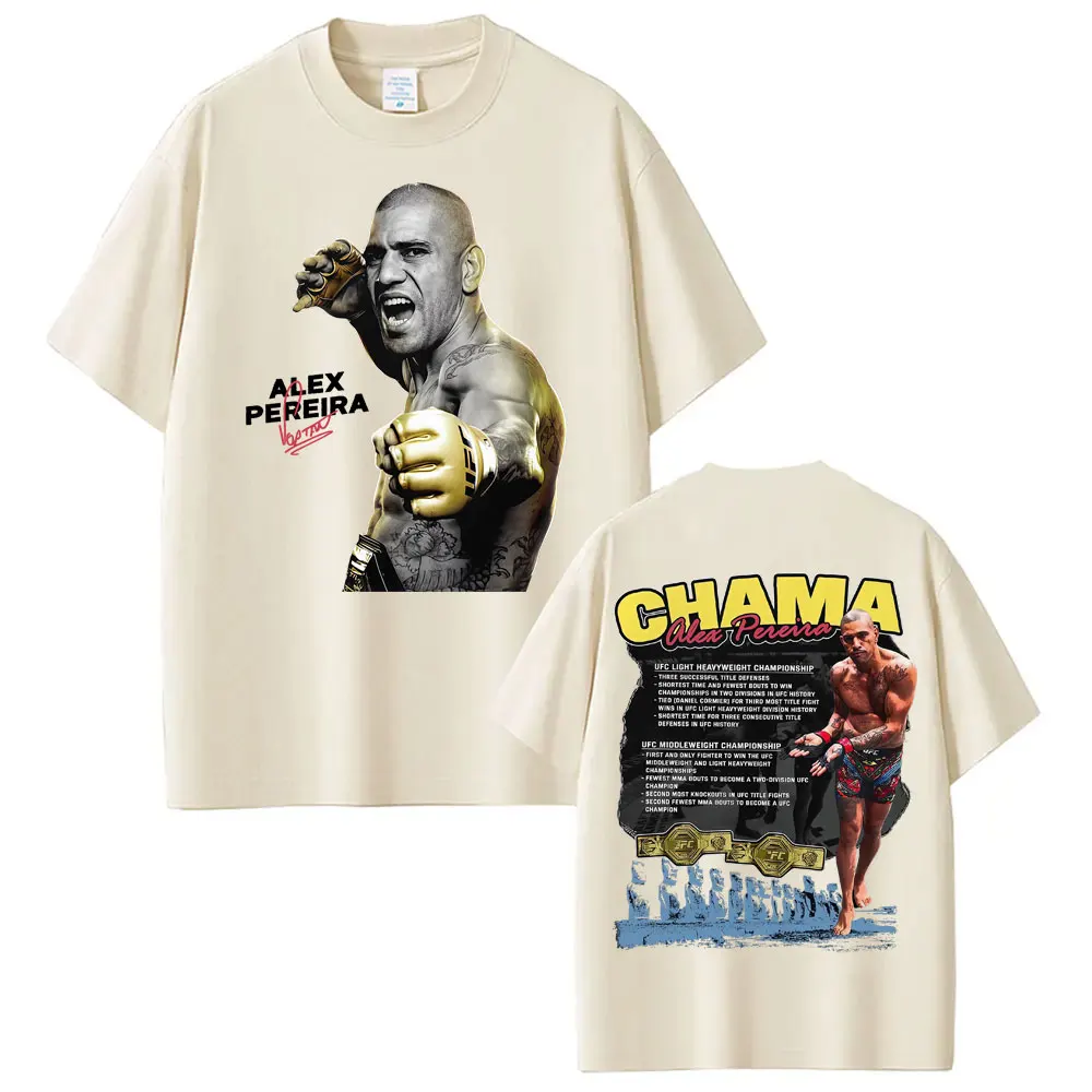 Limited Chama Alex Pereira Double Sided Print T Shirts Men Women Harajuku Violence Aesthetic T-shirts Gothic 100% Cotton T Shirt