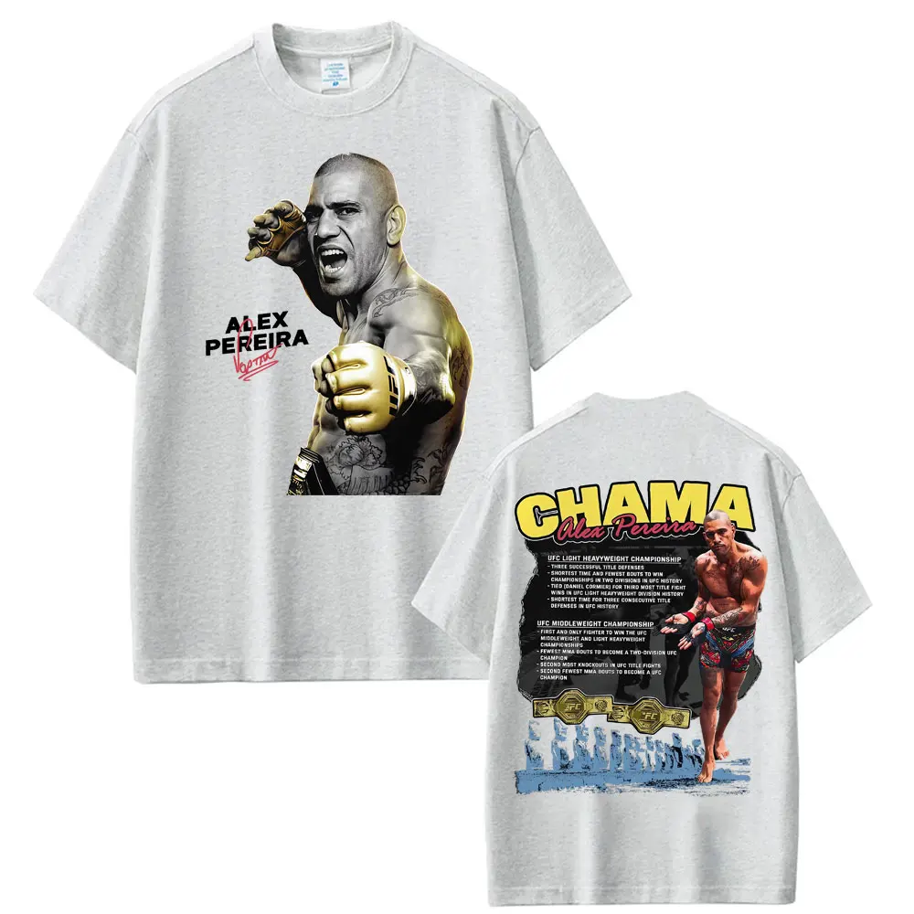 Limited Chama Alex Pereira Double Sided Print T Shirts Men Women Harajuku Violence Aesthetic T-shirts Gothic 100% Cotton T Shirt