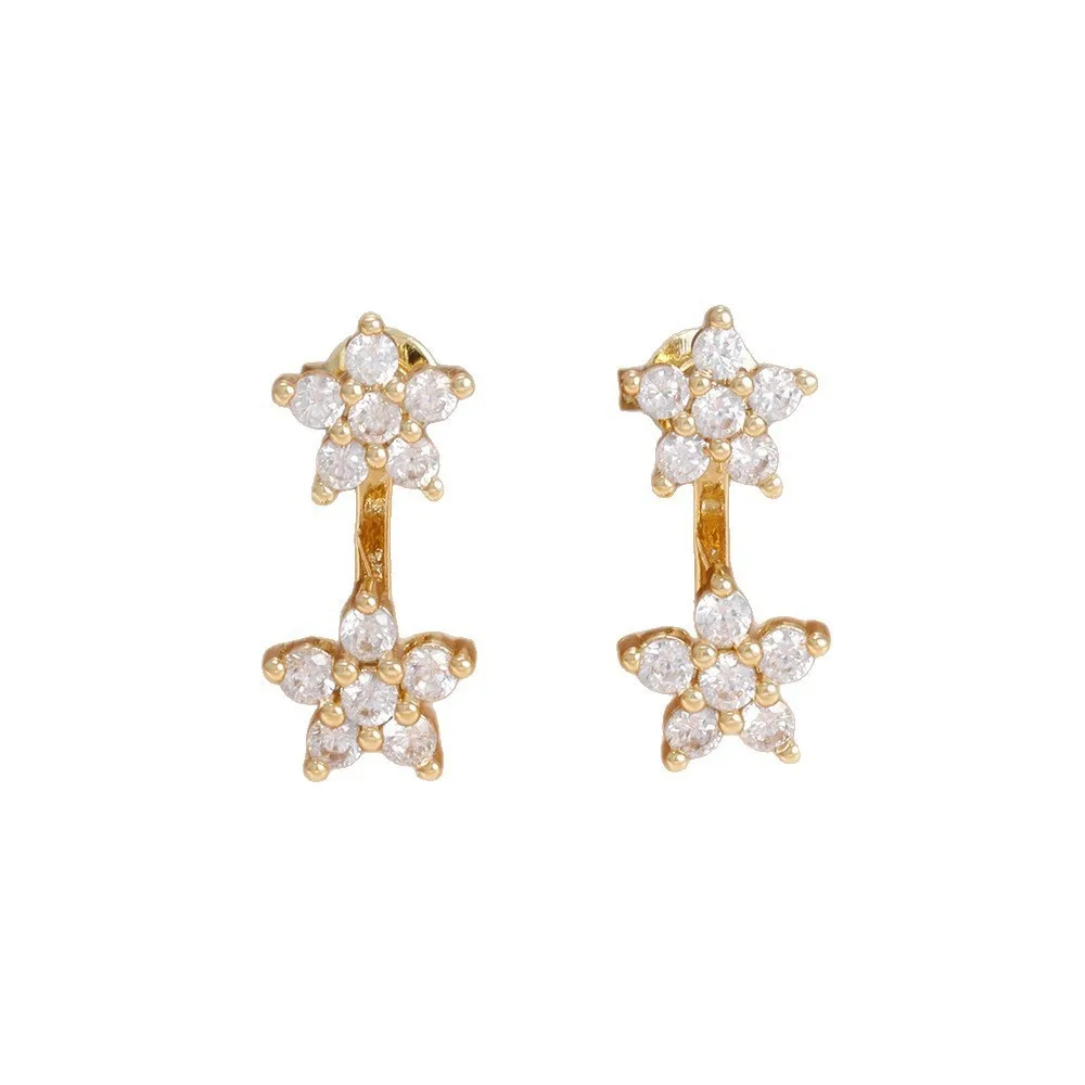 Female Cute Stars Small Flower White Zircon Stud Earrings for Women Vintage Gold Silver Color Wedding Jewelry Mother's Day Gifts
