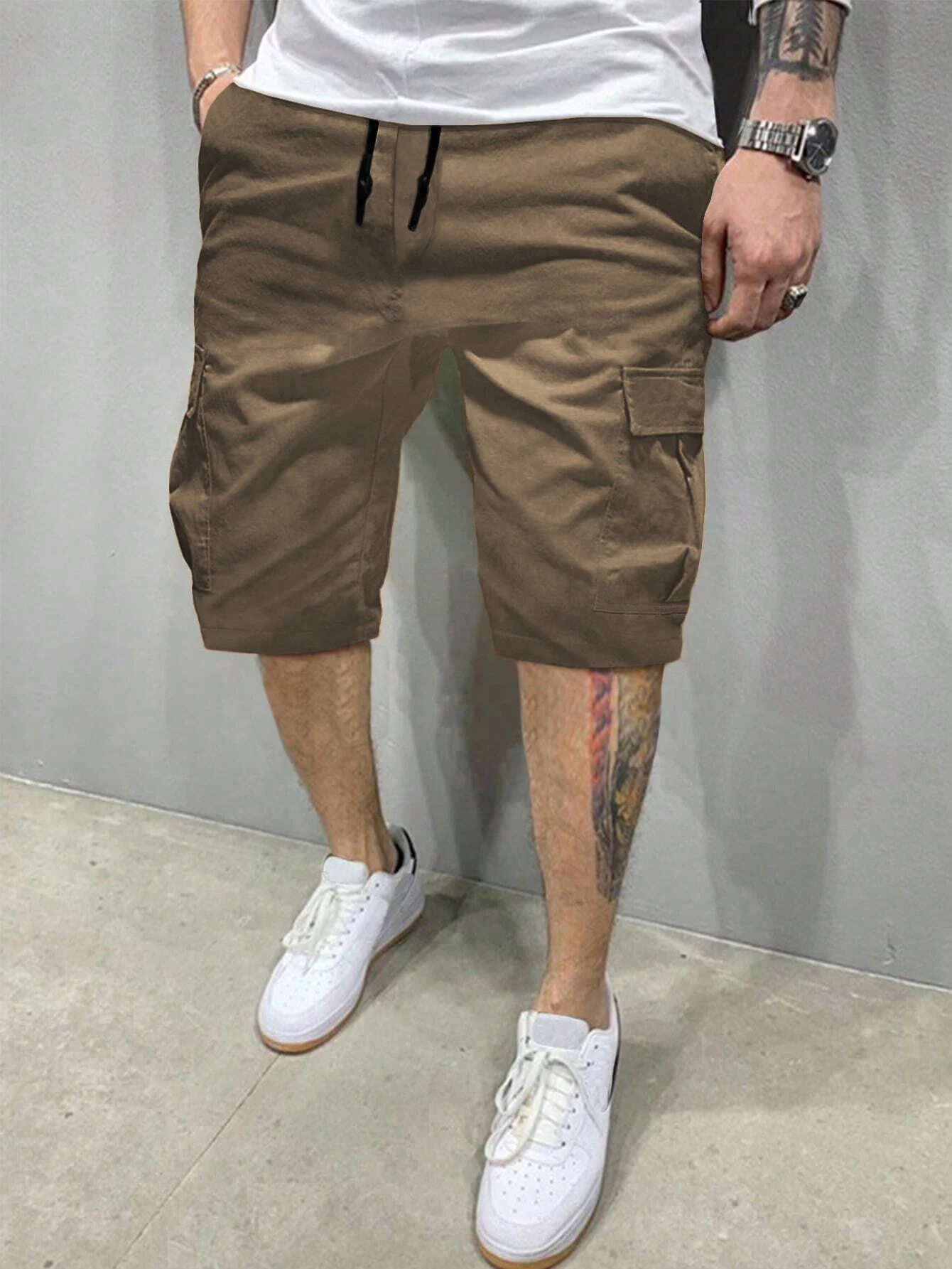 Casual Men's Five-Inch Shorts, Workwear Style, Loose and Straight-Cut, Trendy Brand, Elastic, Beachy, Stylish Mid-Length Pants