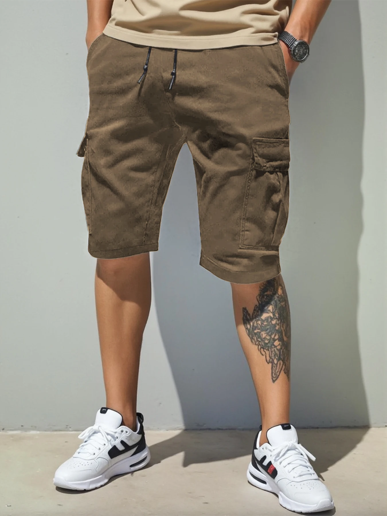Casual Men's Five-Inch Shorts, Workwear Style, Loose and Straight-Cut, Trendy Brand, Elastic, Beachy, Stylish Mid-Length Pants