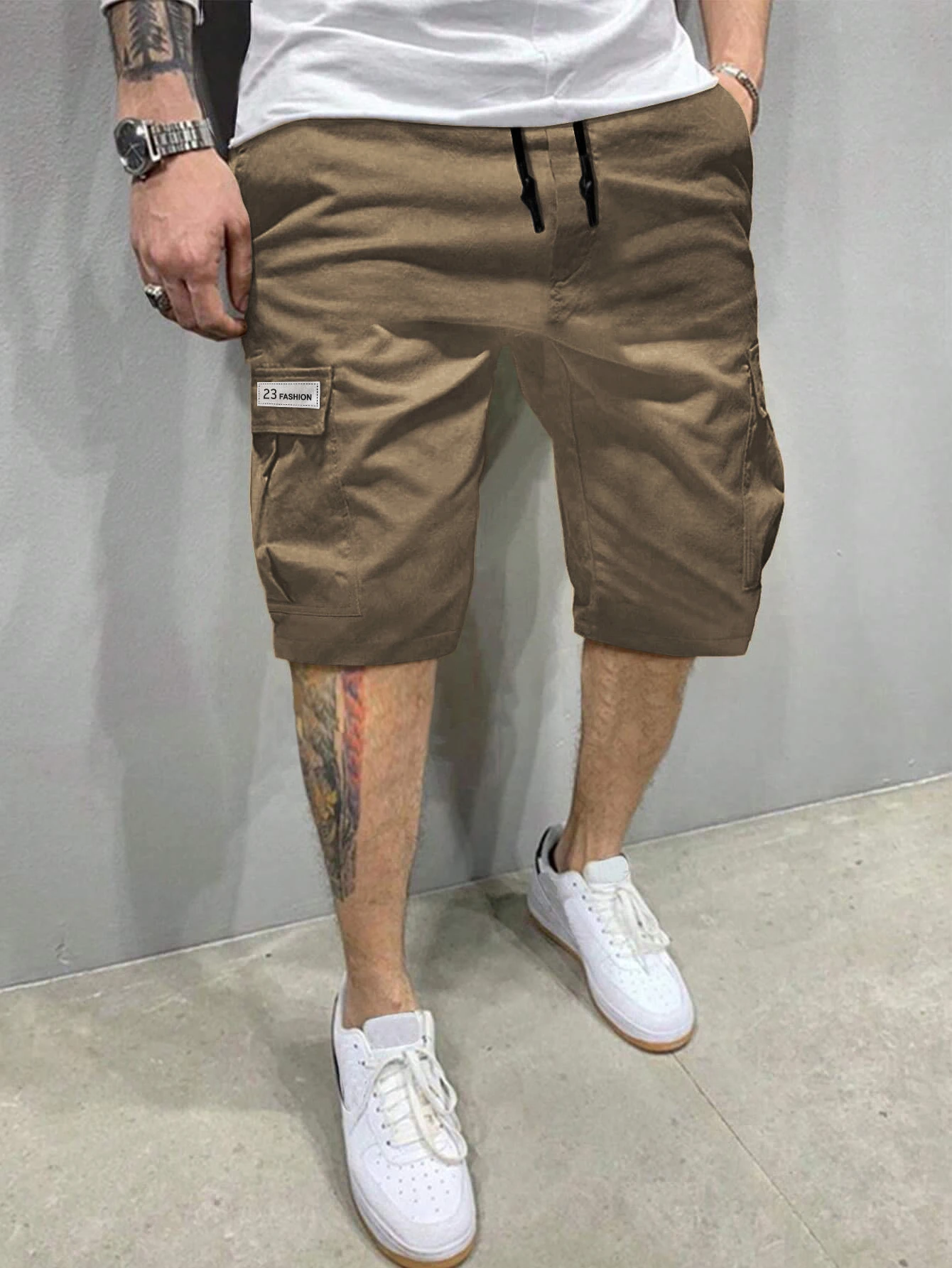 Casual Men's Five-Inch Shorts, Workwear Style, Loose and Straight-Cut, Trendy Brand, Elastic, Beachy, Stylish Mid-Length Pants
