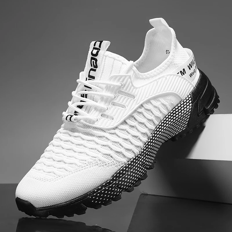 Men's Vulcanized Shoes Mesh Lightweight Breathable Soft Sole Running Shoes One-leg Men's Flat Shoes Loafers Training Shoes