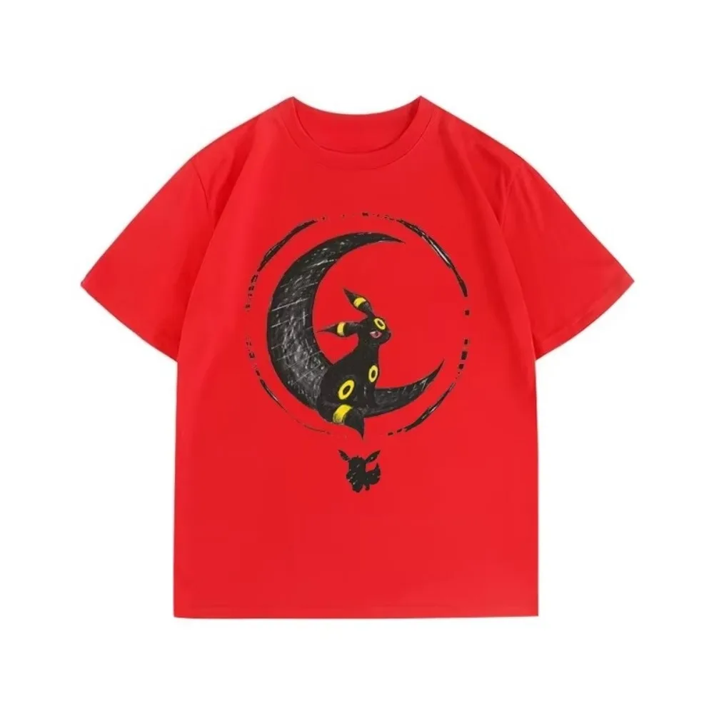 Summer New Pokémon Cartoon Umbreon Printed T-Shirt Men's and Women's Y2K Harajuku Loose Casual Trend Versatile Short Sleeve
