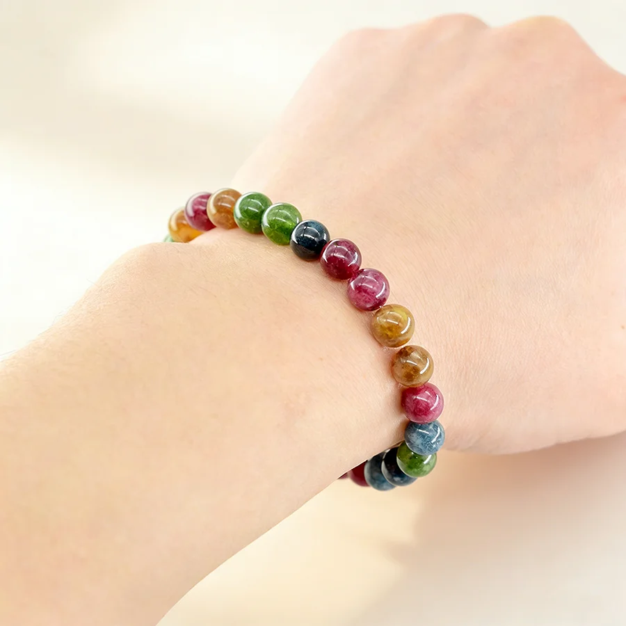 Fashion Natural Tourmaline Chalcedony Beads Stone Bracelet Women Strad Jewelry for Women Reiki Healing Energy Yoga Meditation