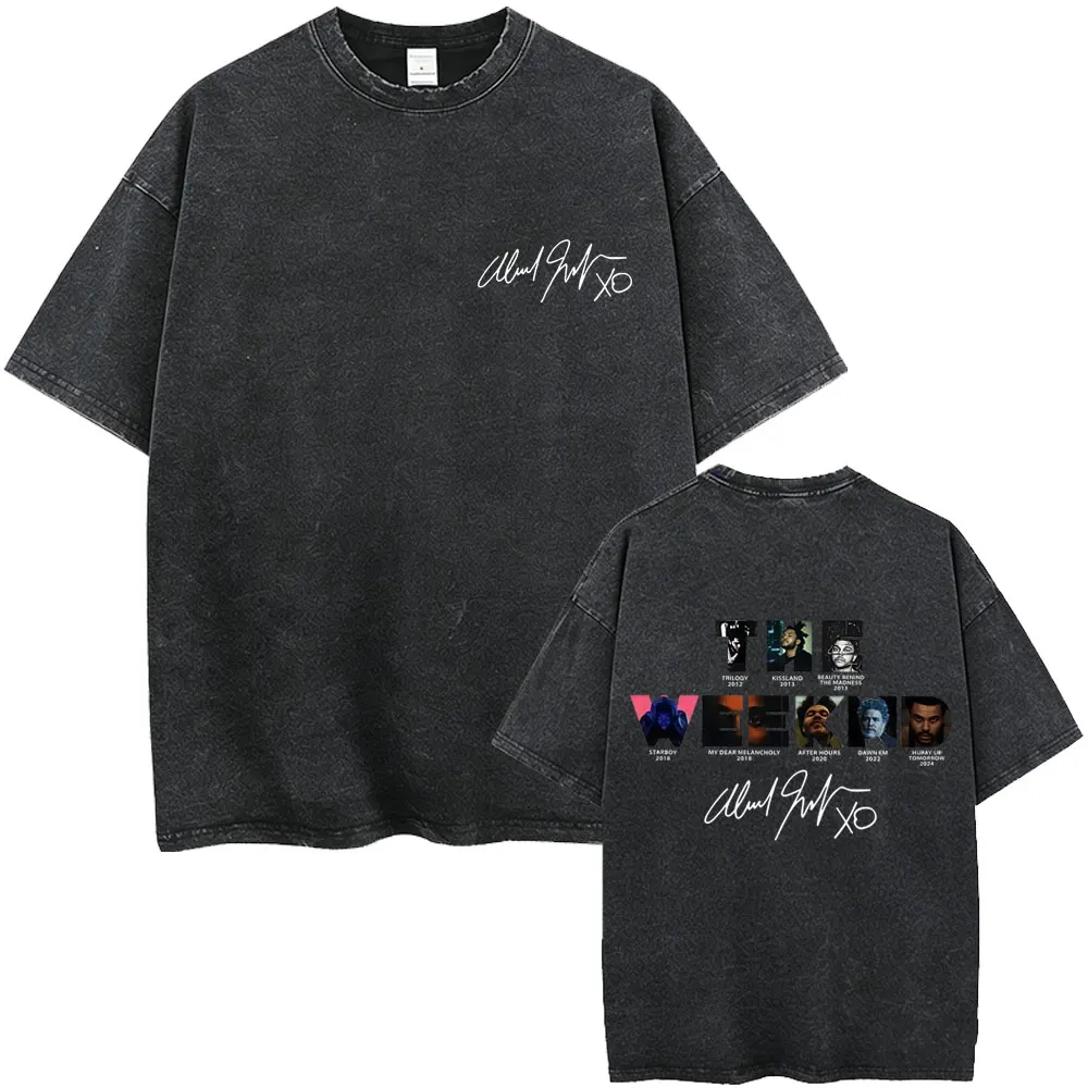 Rapper The Weeknd After Hours Til Dawn with Playboi Carti Tour 2026 Vintage Washed T Shirt Men Hip Hop Fashion Pop Music T-shirt