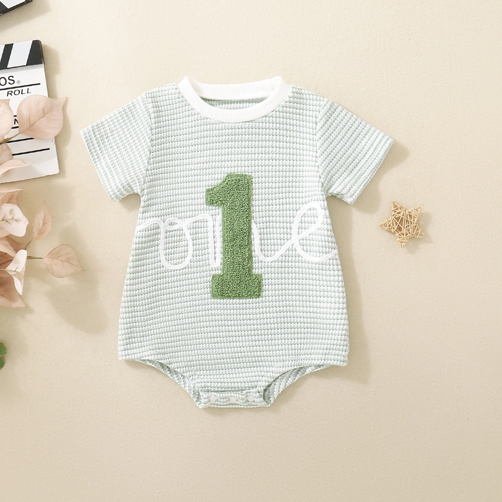 Summer neutral infant one embroidered short-sleeved triangular Romper