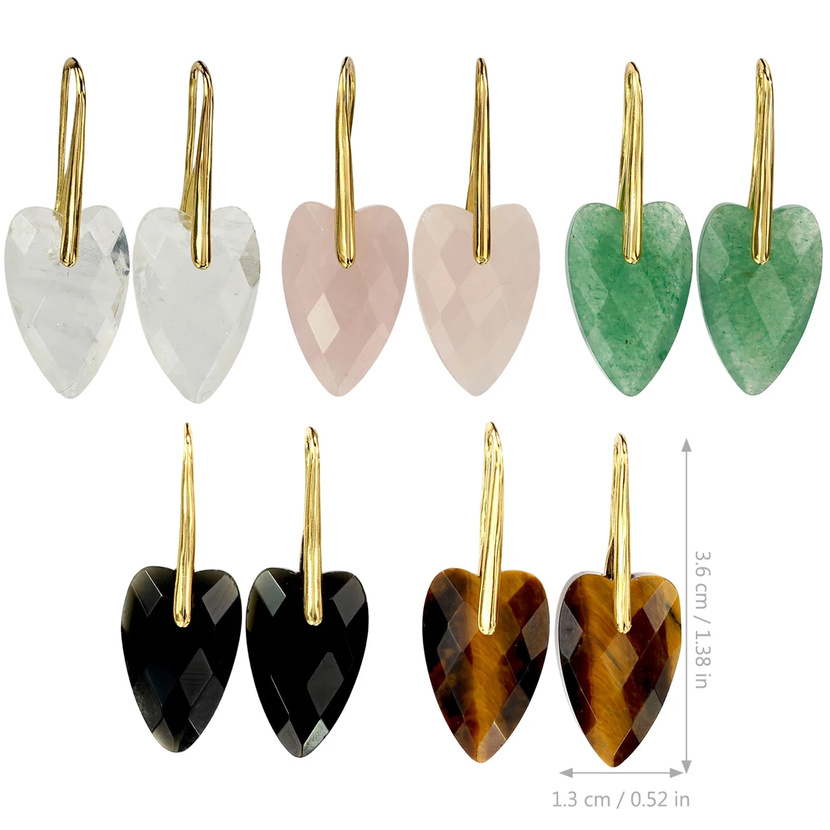 Charming Natural Stone Heart Pendant Ladies' Earrings Natural White Quartz Rose Quartz Green Aventurine Faceted Heart pendant