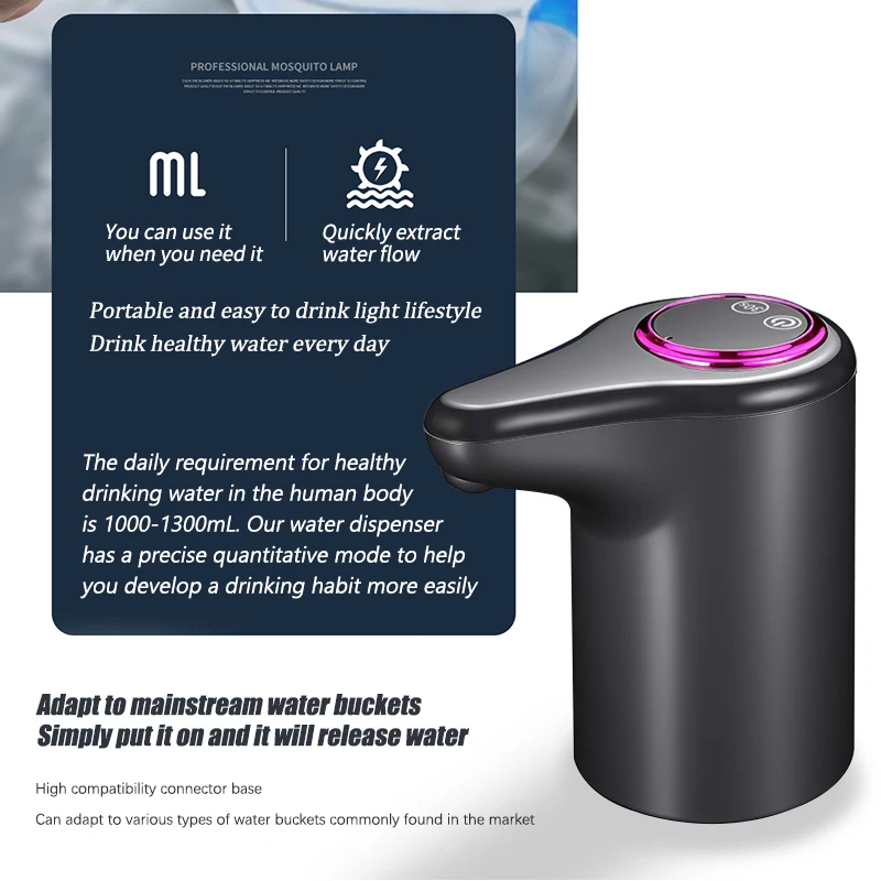 Electric Water Pump, Intelligent Household Bottled Purified Water Automatic Water Dispenser, USB Charging