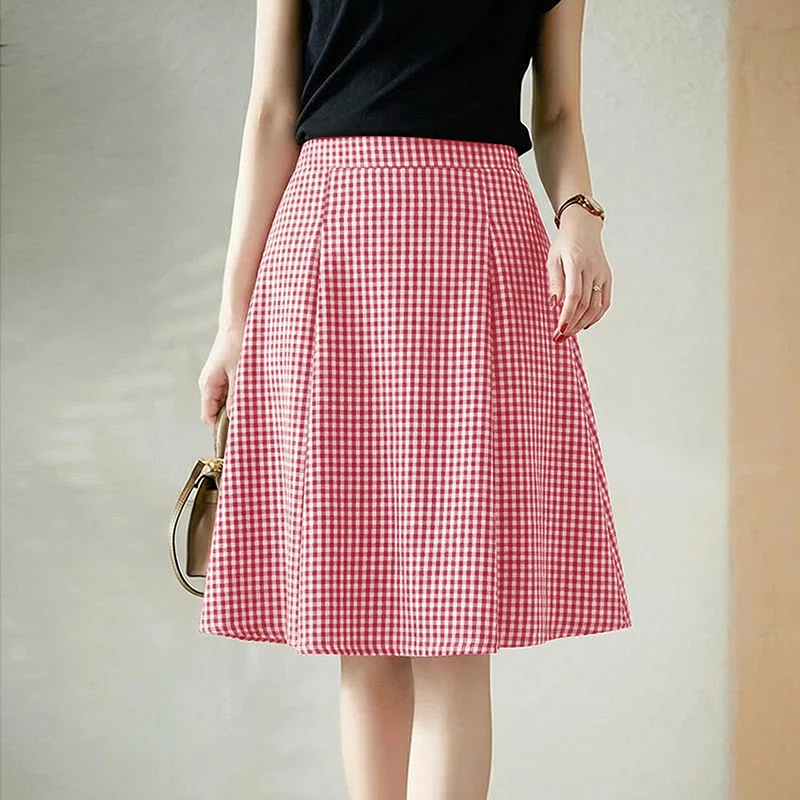2026 Summer Elastic Waist Plaid Midi Skirt ZANZEA Elegant Women Work OL Skirts Stylish A-line Jupes Casual Holiday Faldas Saia
