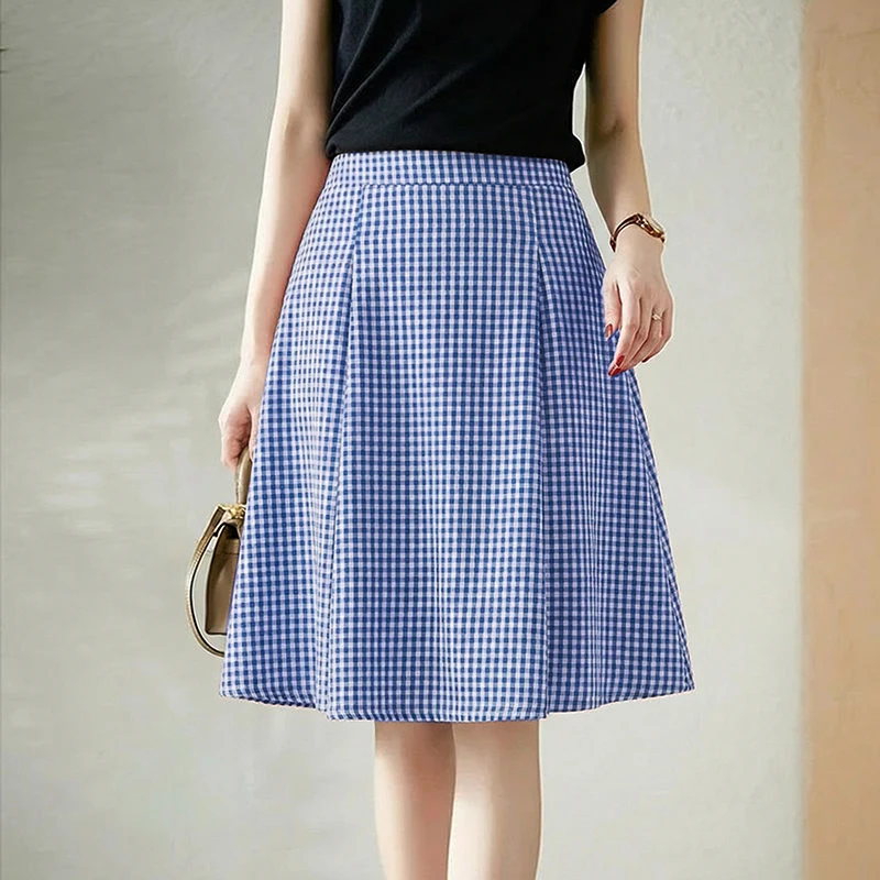 2026 Summer Elastic Waist Plaid Midi Skirt ZANZEA Elegant Women Work OL Skirts Stylish A-line Jupes Casual Holiday Faldas Saia