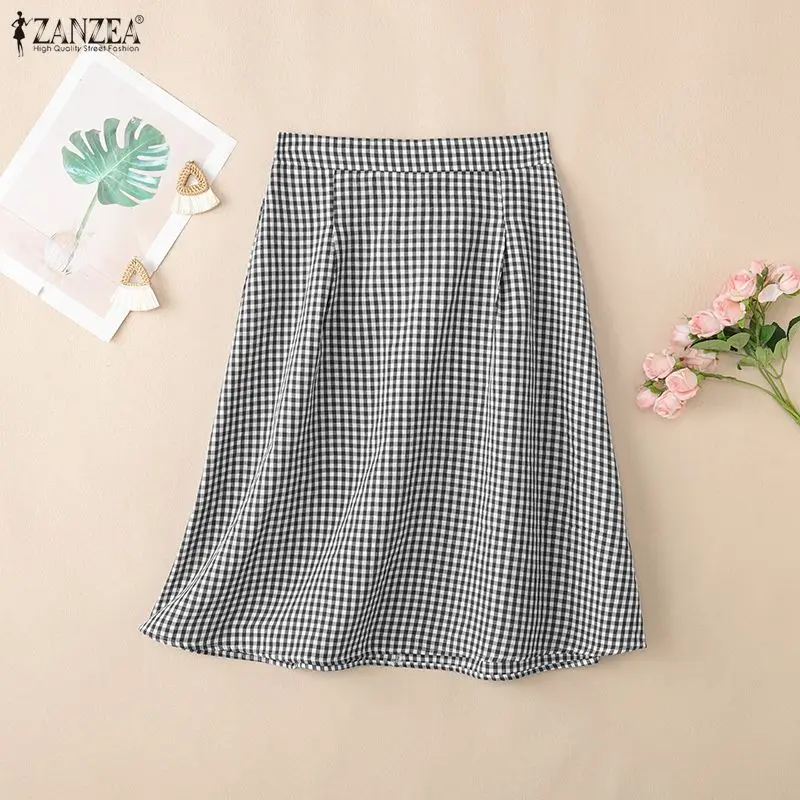 2026 Summer Elastic Waist Plaid Midi Skirt ZANZEA Elegant Women Work OL Skirts Stylish A-line Jupes Casual Holiday Faldas Saia