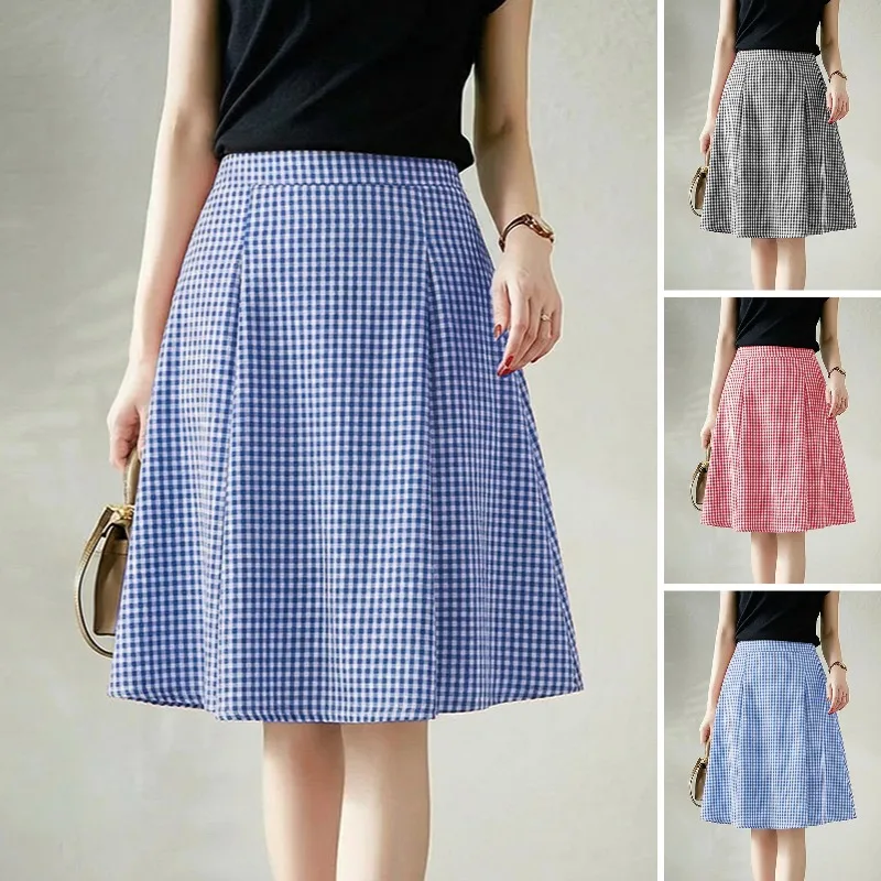 2026 Summer Elastic Waist Plaid Midi Skirt ZANZEA Elegant Women Work OL Skirts Stylish A-line Jupes Casual Holiday Faldas Saia