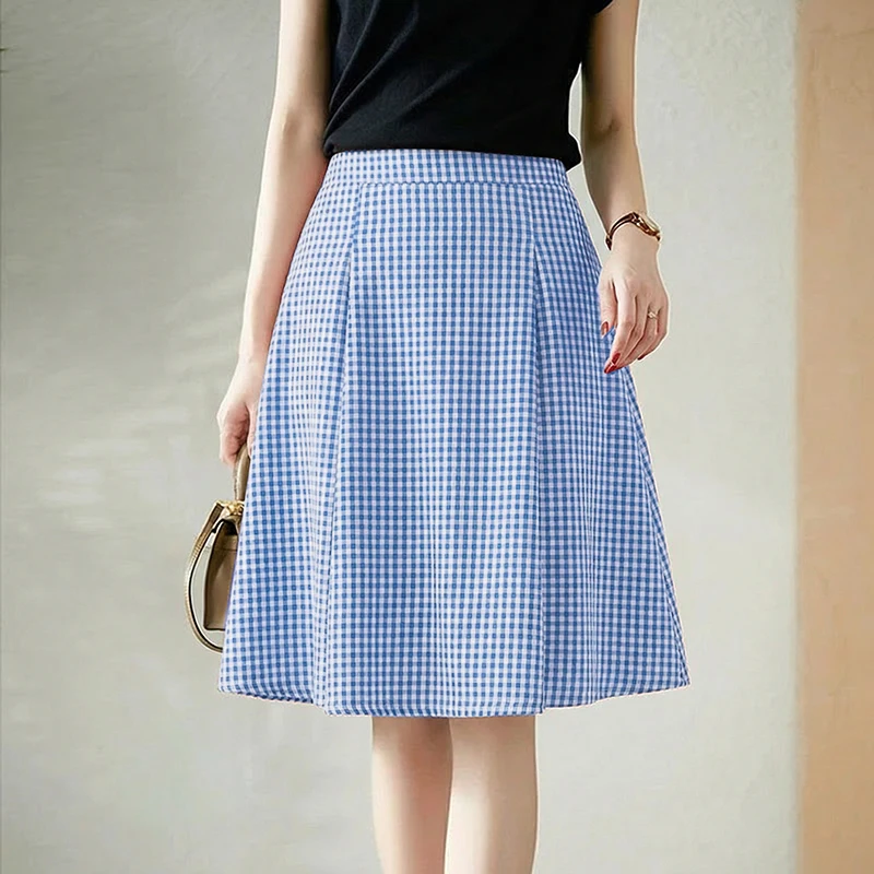 2026 Summer Elastic Waist Plaid Midi Skirt ZANZEA Elegant Women Work OL Skirts Stylish A-line Jupes Casual Holiday Faldas Saia