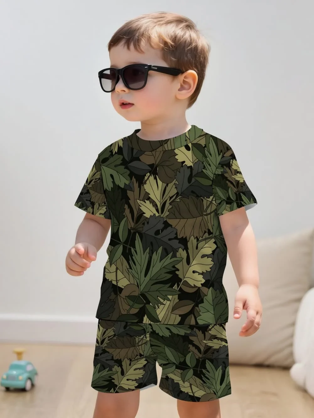 Camouflage Hunting Boys Set Forest Print Sport Short Sleeve Shorts 2-Piece Set Trip Tactical Training Oversize Top Kids Clothing