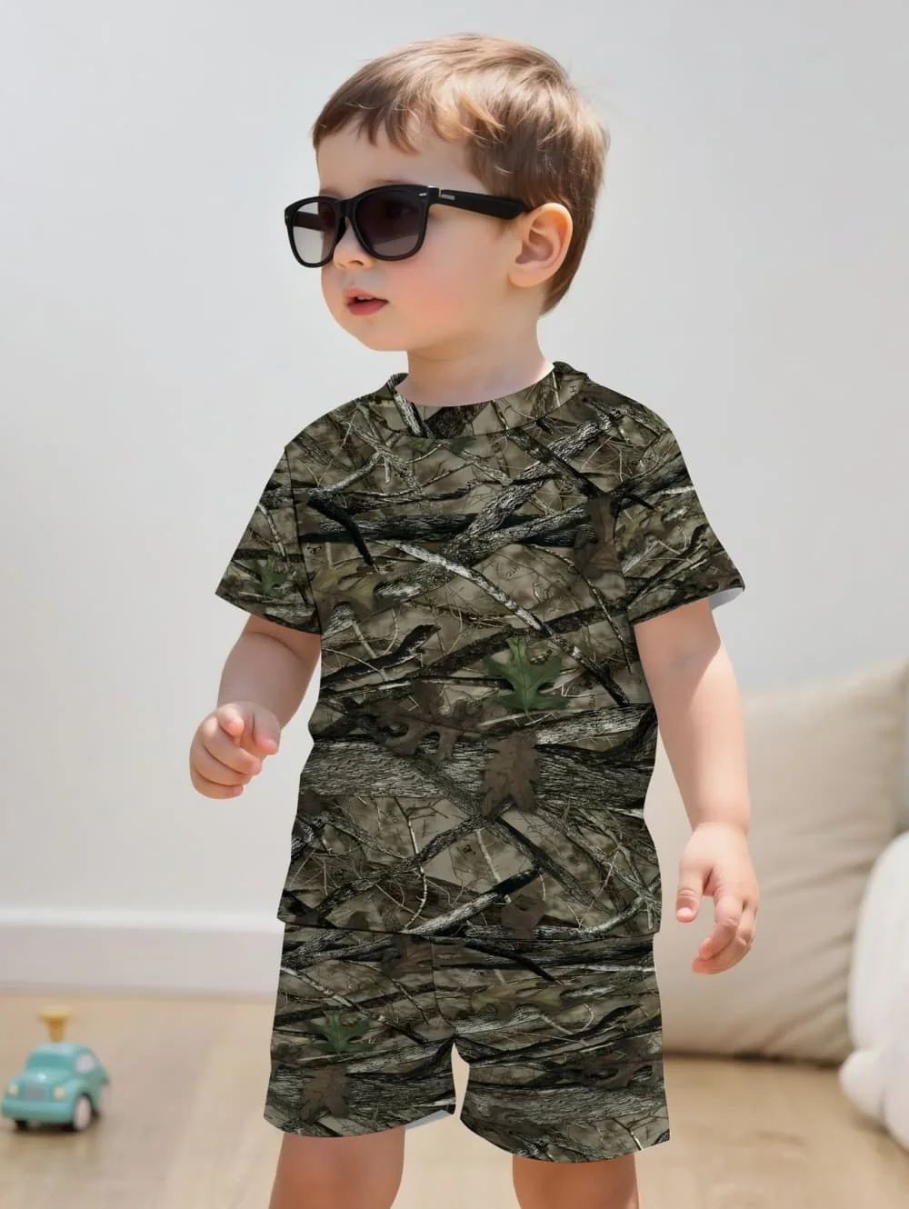 Camouflage Hunting Boys Set Forest Print Sport Short Sleeve Shorts 2-Piece Set Trip Tactical Training Oversize Top Kids Clothing