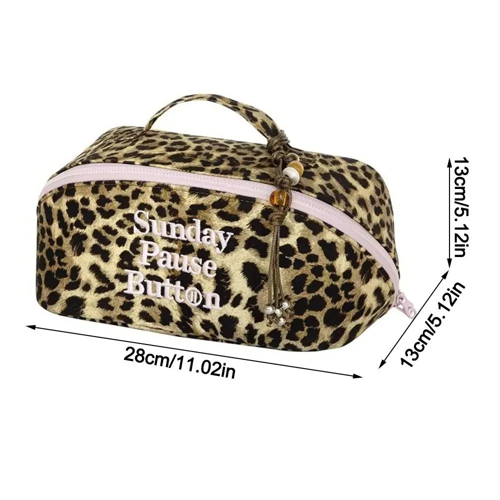 Fashion Vintage Leopard Tote Bag Handheld Large Capacity Storage Box Zipper Design Handbag Toiletry Organization
