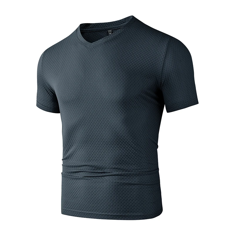 Premium Men's Business Casual V Neck T-Shirt Ice Silk Lightweight Breathable Summer Tops