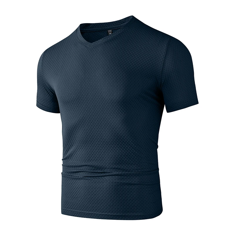 Premium Men's Business Casual V Neck T-Shirt Ice Silk Lightweight Breathable Summer Tops