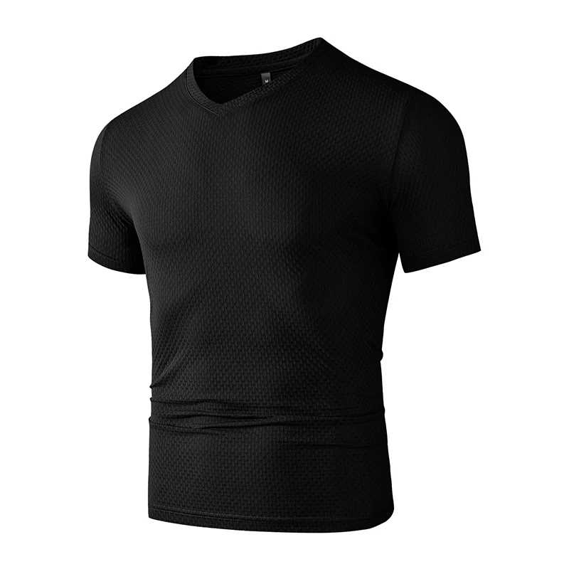 Premium Men's Business Casual V Neck T-Shirt Ice Silk Lightweight Breathable Summer Tops
