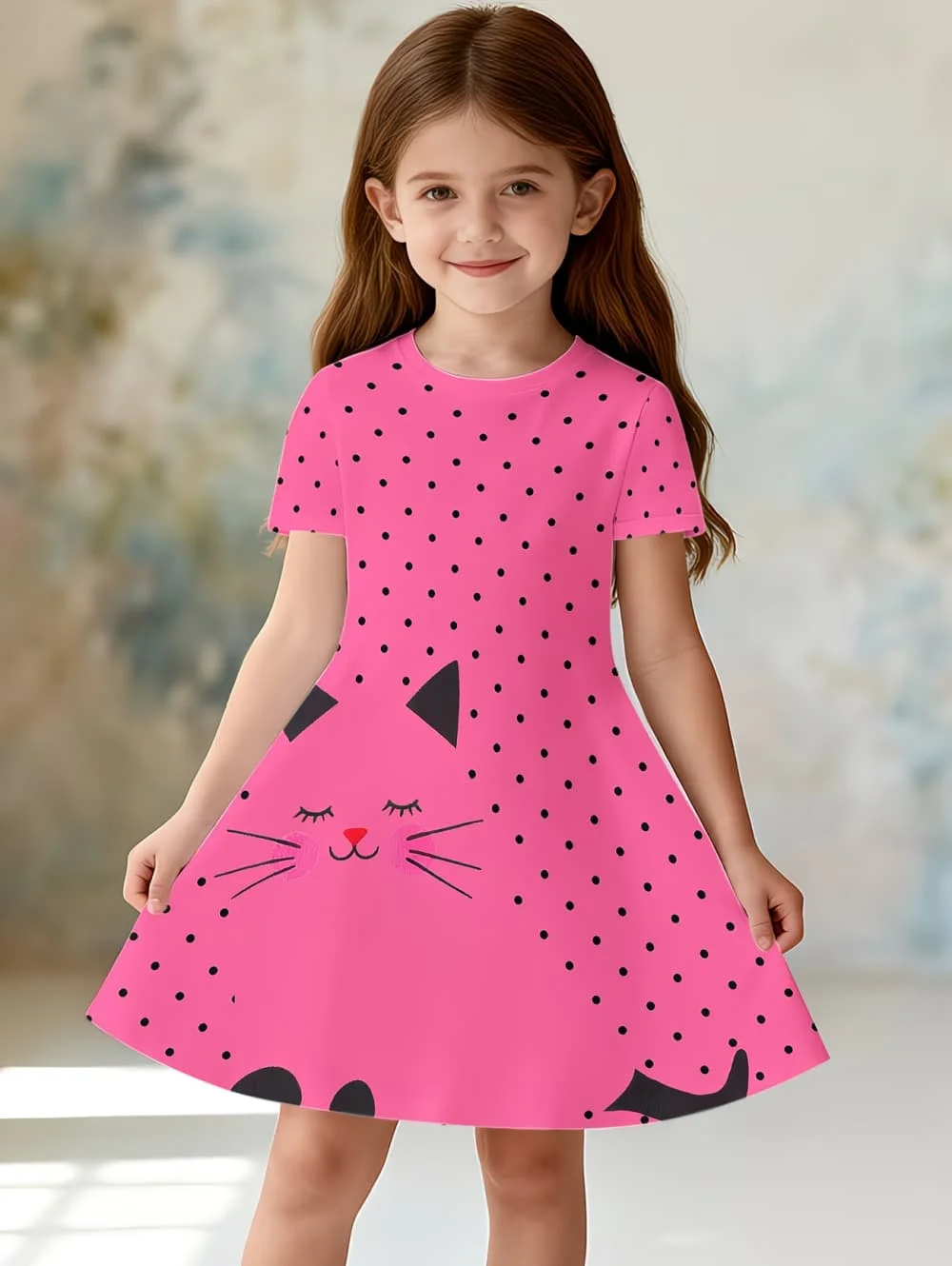 Cute Polka Dot Printed Girl Clothes Summer Princess Elegant Dresses Comfortable Short Sleeve Dress Casual Fashion Kids Clothes