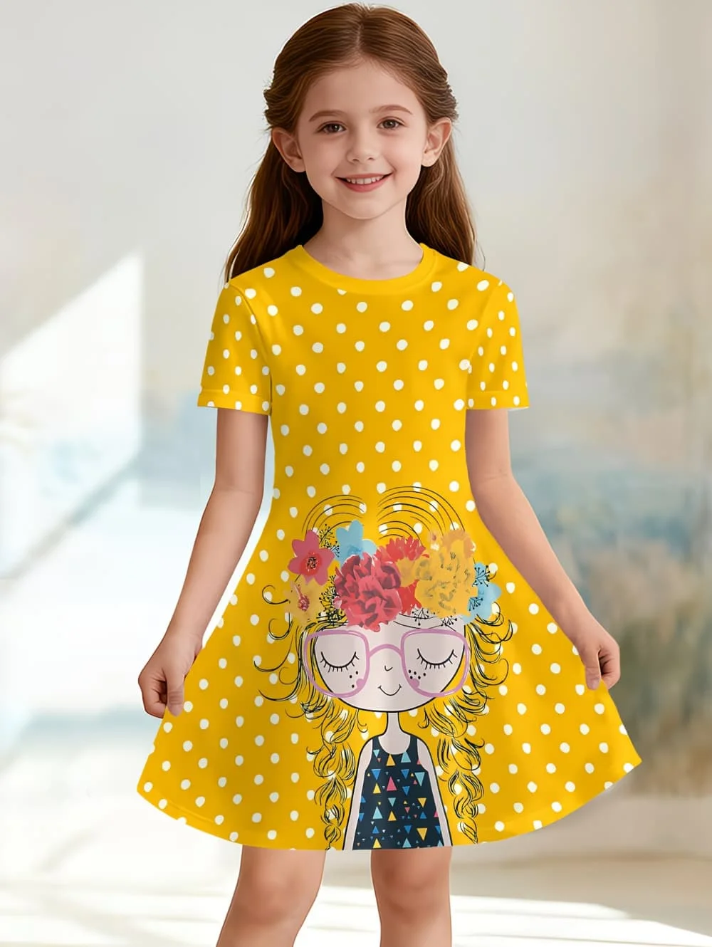 Cute Polka Dot Printed Girl Clothes Summer Princess Elegant Dresses Comfortable Short Sleeve Dress Casual Fashion Kids Clothes