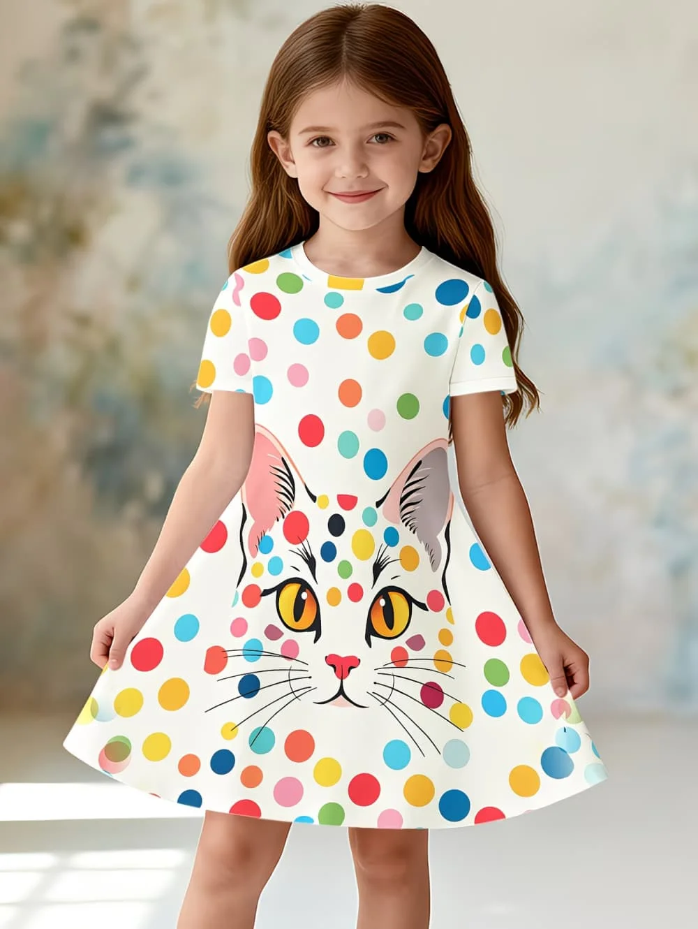 Cute Polka Dot Printed Girl Clothes Summer Princess Elegant Dresses Comfortable Short Sleeve Dress Casual Fashion Kids Clothes