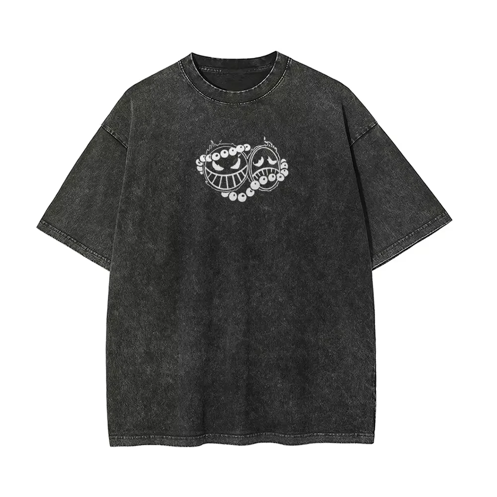 Ace T Shirt Men Acid Wash One Piece Anime Poker Ace of Spades Graphic Vintage Streetwear Fire Fist Smile Badge Shirt 2026 Summer