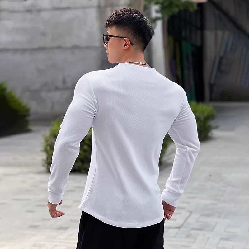 Men's Fashion Fitness Sports Long Sleeve T-Shirt Retro Outdoor Home V-Neck Spring Summer Gym Fitted Clothing