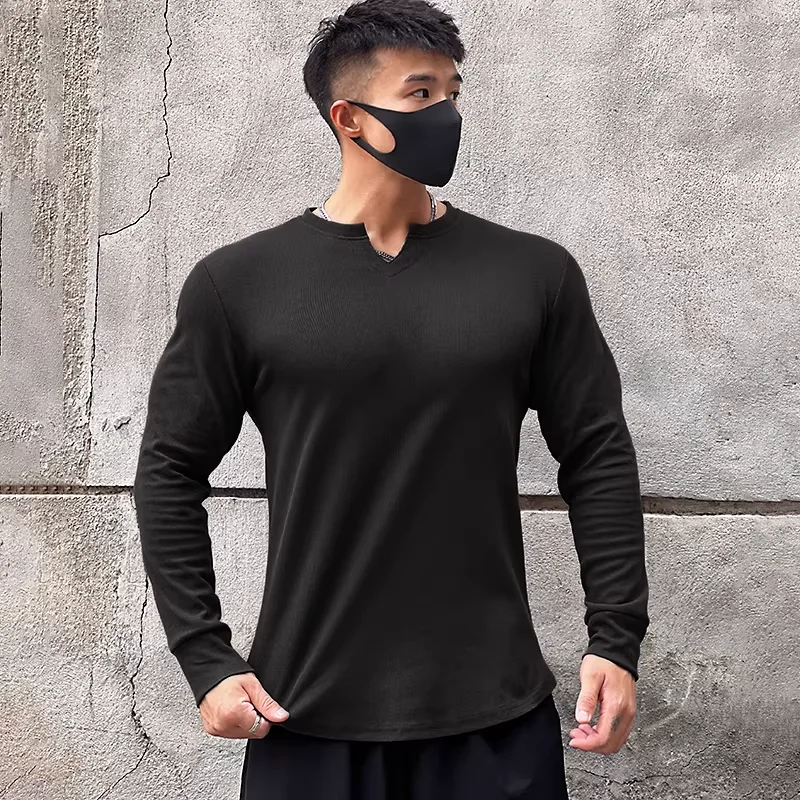Men's Fashion Fitness Sports Long Sleeve T-Shirt Retro Outdoor Home V-Neck Spring Summer Gym Fitted Clothing