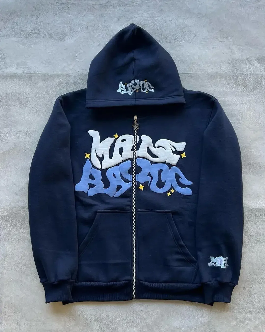 Men's Retro American Letter Zipper Printed Hooded Sweatshirt, Unisex Autumn and Winter Open Cardigan