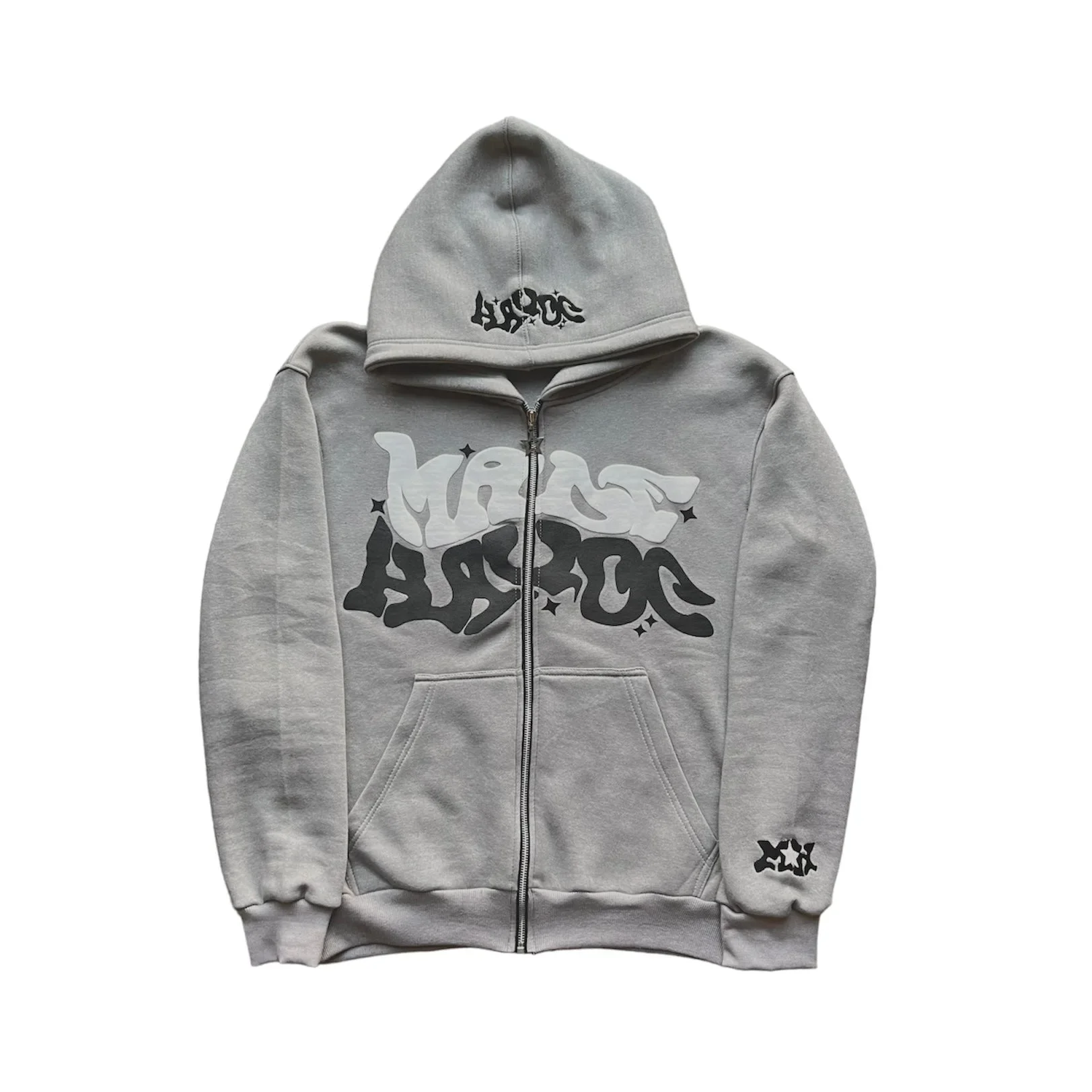 Men's Retro American Letter Zipper Printed Hooded Sweatshirt, Unisex Autumn and Winter Open Cardigan