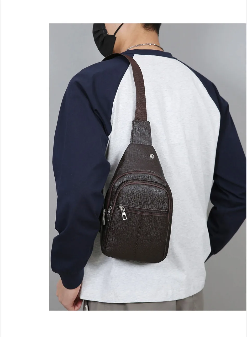 New Soft Leather Shoulder Bag Large Capacity Business Versatile Fashion Crossbody Bag PU Texture Commuter Men's Chest Bag