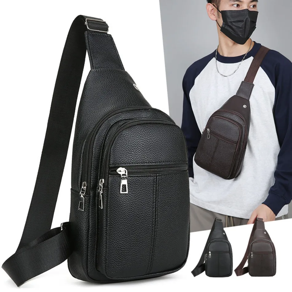 New Soft Leather Shoulder Bag Large Capacity Business Versatile Fashion Crossbody Bag PU Texture Commuter Men's Chest Bag
