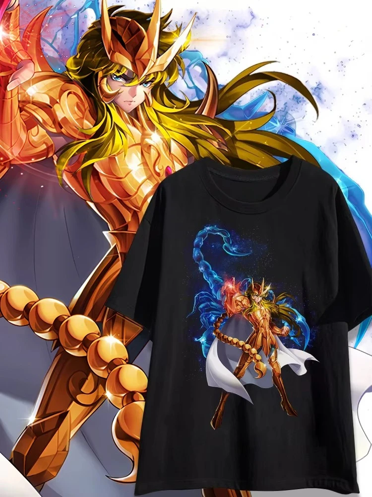 Japanese Anime Saint Seiya Golden Zodiac Sports Rock Fitness Casual Hip Hop Men's Top Short Sleeve T-shirt Girls T-shirt Couple
