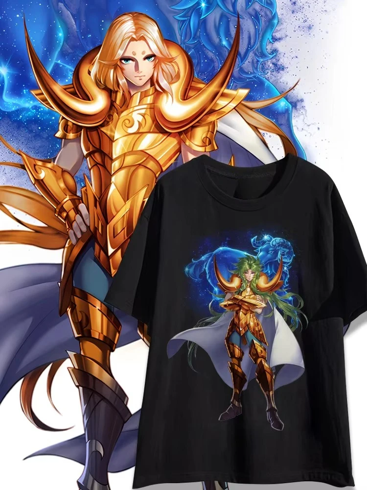 Japanese Anime Saint Seiya Golden Zodiac Sports Rock Fitness Casual Hip Hop Men's Top Short Sleeve T-shirt Girls T-shirt Couple