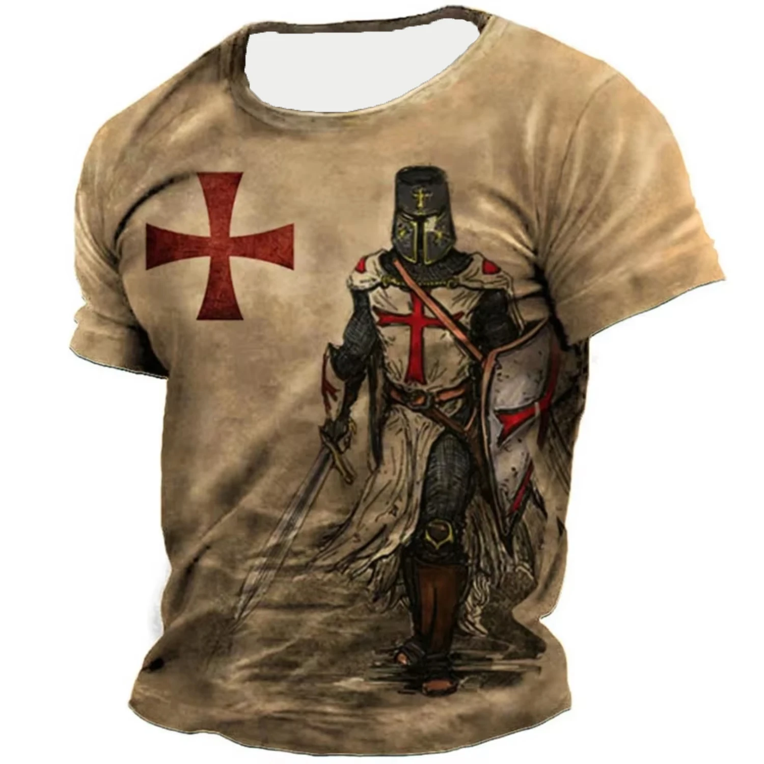 Men Summer T Shirt Knights Templar Warrior 3D Print Tee Casual Short Sleeve Crew Neck Top Fashion Vintage Street Wear