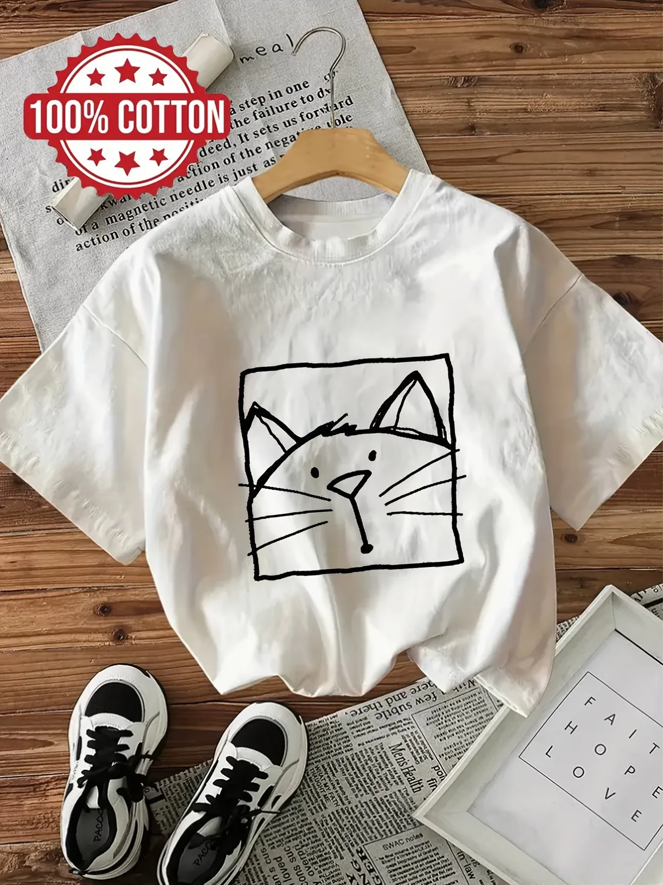 100% Cotton Kwaii Cat Letter Print Streetwear T-Shirts Female T Shirts Egirl Korean Fashion Graphic Tees Tops Women Clothing