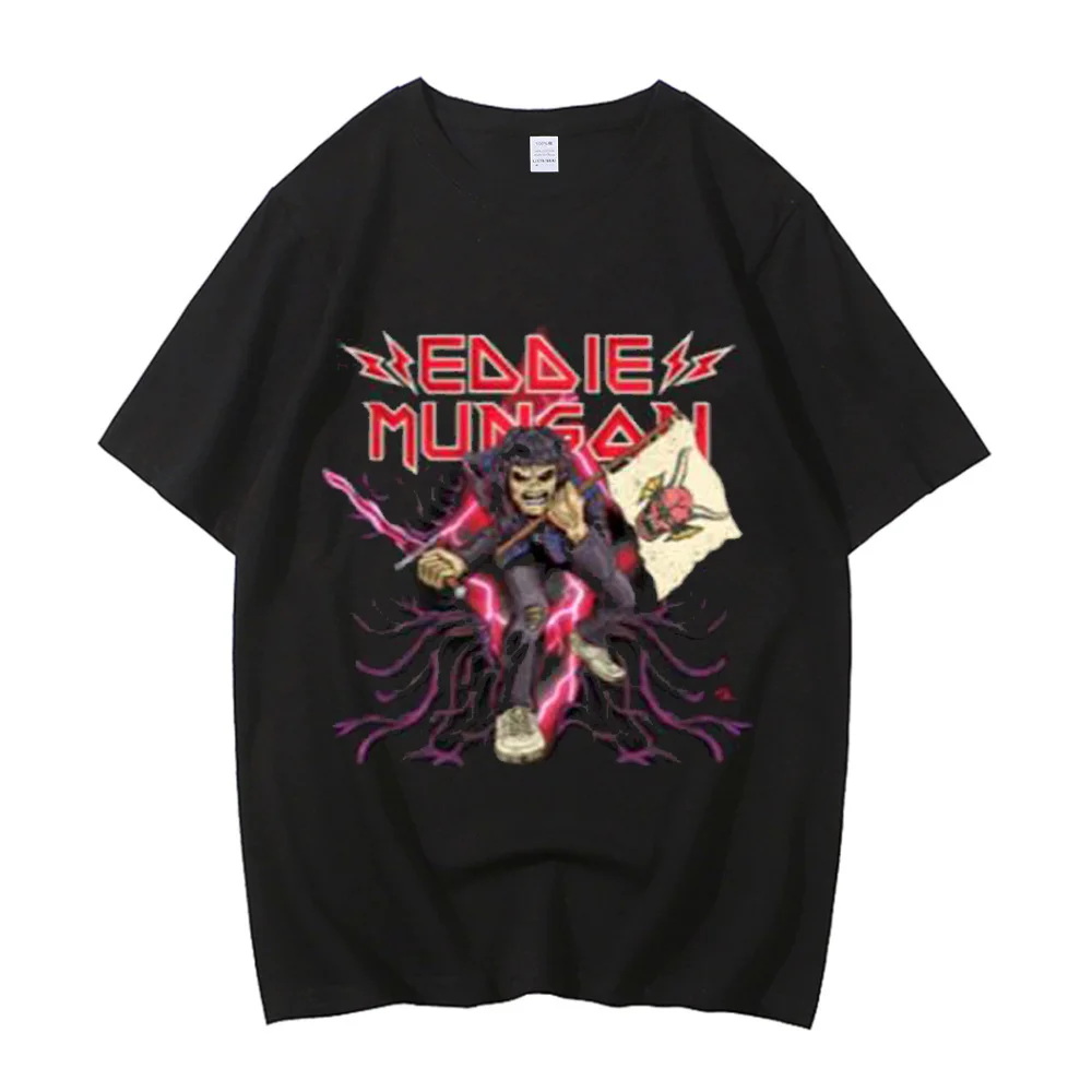Eddie Munson cotton t shirt men streetwear Classic Punk Gothic t shirt University streetwear Pop Culture Psychedelic graphic