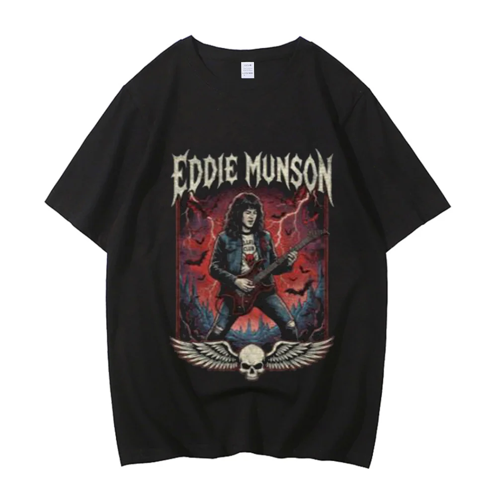 Eddie Munson cotton t shirt men streetwear Classic Punk Gothic t shirt University streetwear Pop Culture Psychedelic graphic