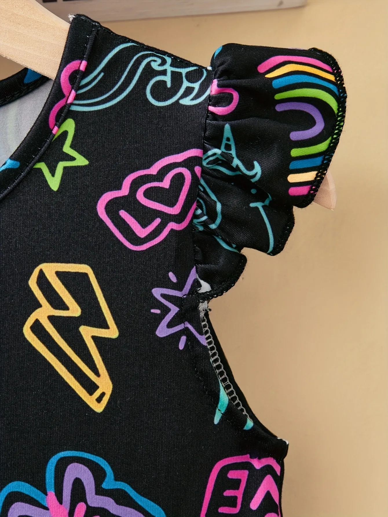 Cute Girls Luminous Dress Black Neon Unicorn Rainbow Print Skirt Kids Casual Daily Wear Glow Party Outfit