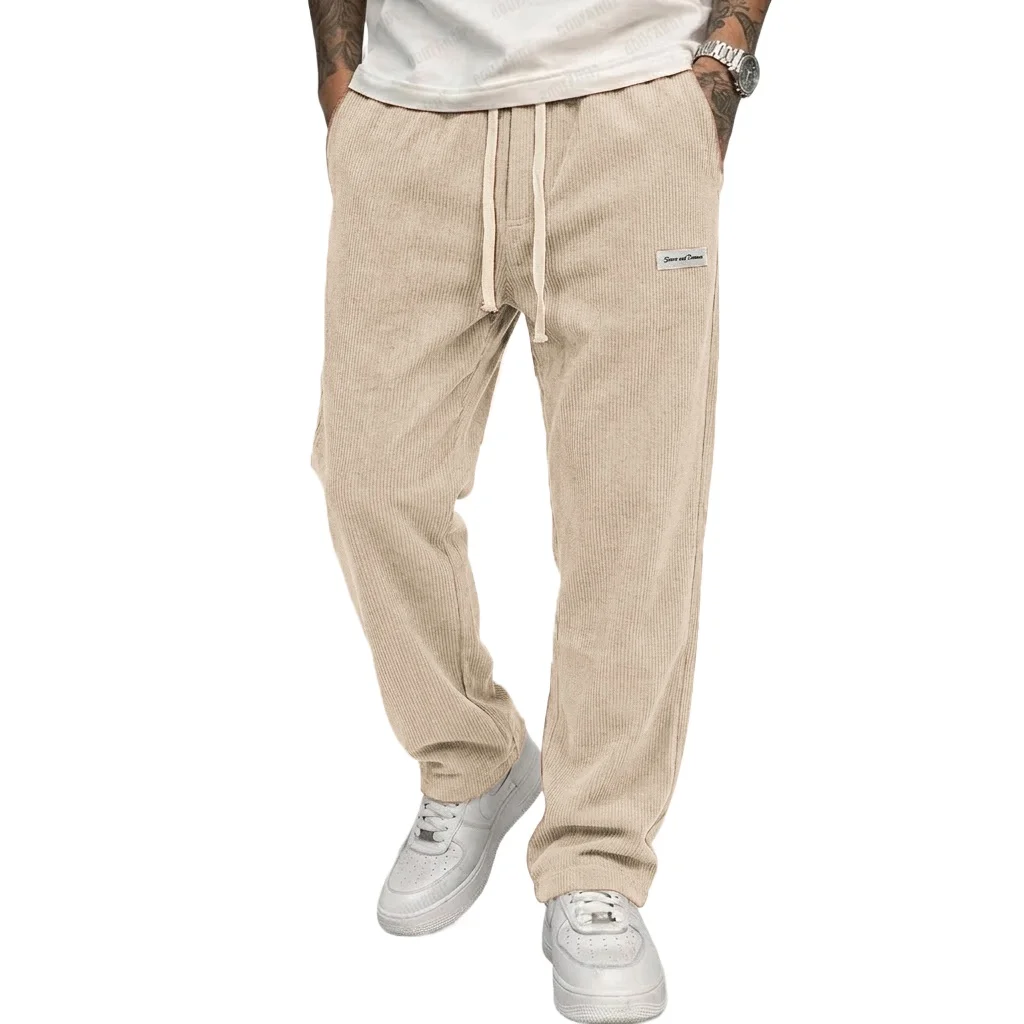 Men's Baggy Pants Casual Corduroy Trousers Drawstring Elastic Waist Straight Sweatpants Jogger Gym Man Pants Men's Work Pants