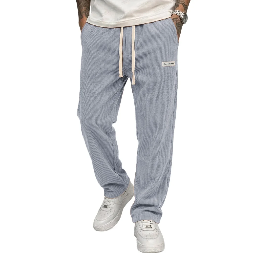 Men's Baggy Pants Casual Corduroy Trousers Drawstring Elastic Waist Straight Sweatpants Jogger Gym Man Pants Men's Work Pants